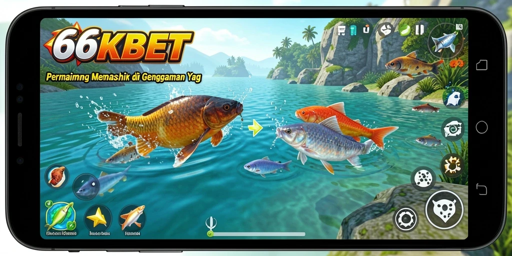 Tampilan gameplay <strong>66KBET</strong> dengan suasana memancing yang menakjubkan.