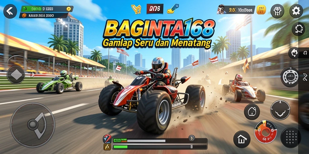 Screenshot menunjukkan aksi balapan mendebarkan di BAGINTA168.