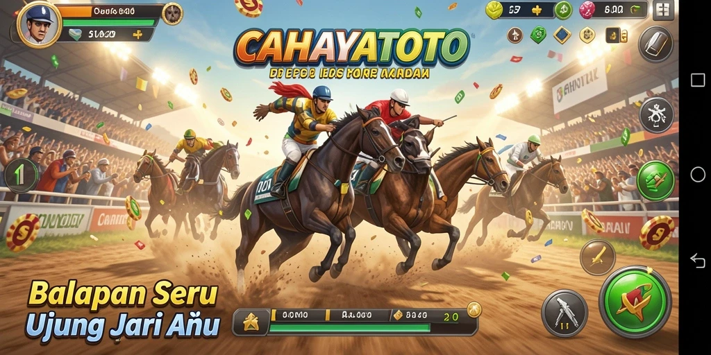Tangkapan layar menunjukkan aksi balapan yang mendebarkan dalam CAHAYATOTO.
