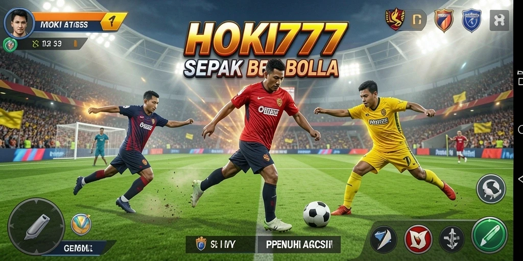 Tampilan gameplay HOKI777 penuh aksi sepak bola yang mendebarkan.