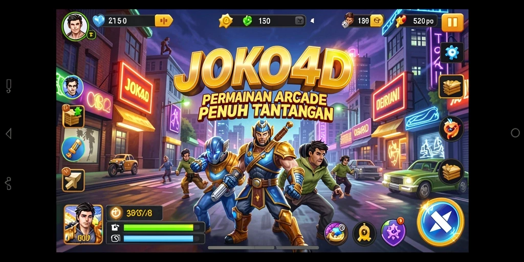 Screenshot gameplay JOKO4D menampilkan aksi seru dalam level Arcade.