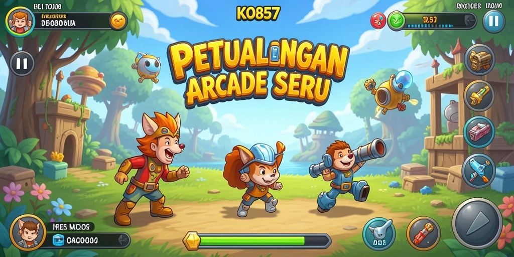 Screenshot KO857 menampilkan aksi gameplay Arcade yang seru dan penuh warna.