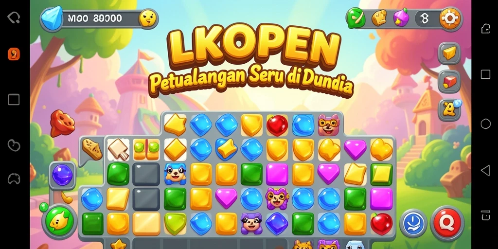 Gameplay LKOPEN yang seru dan penuh warna dalam tantangan Match-3.