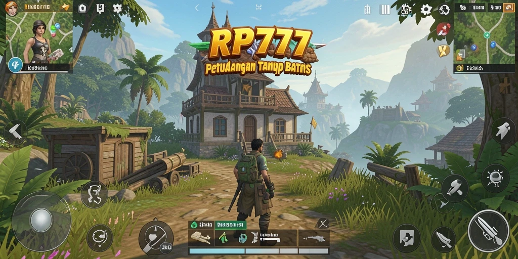 Screenshot menunjukkan aksi gameplay RP777 di dunia terbuka yang luas.