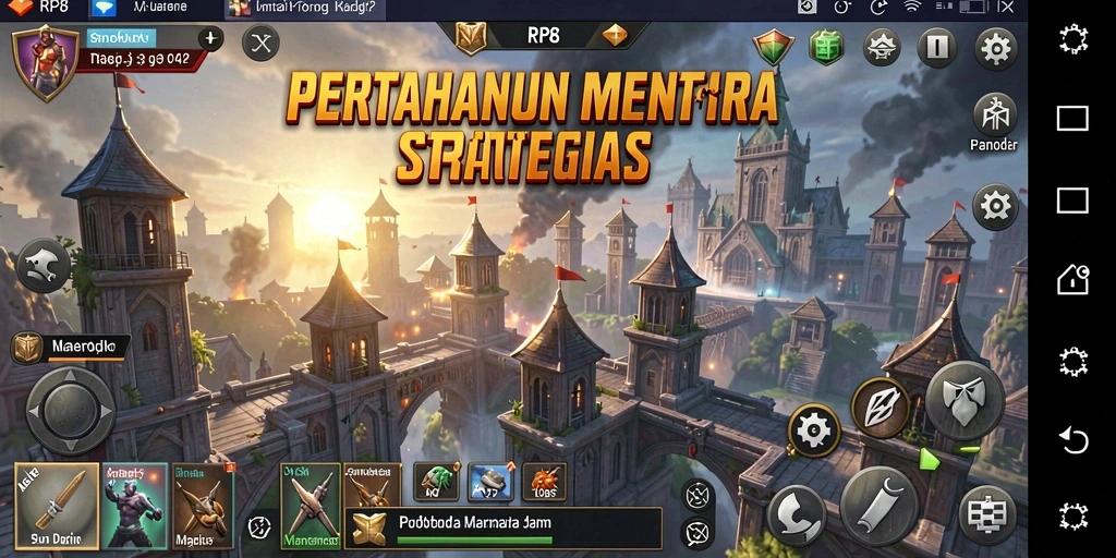 Tampilan gameplay menegangkan dari RP8 dengan pertahanan menara yang strategis.