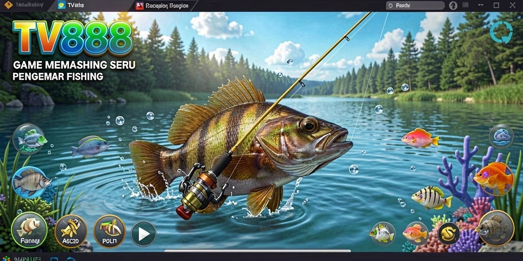 Tampilan gameplay TV888 dengan aksi memancing yang seru.